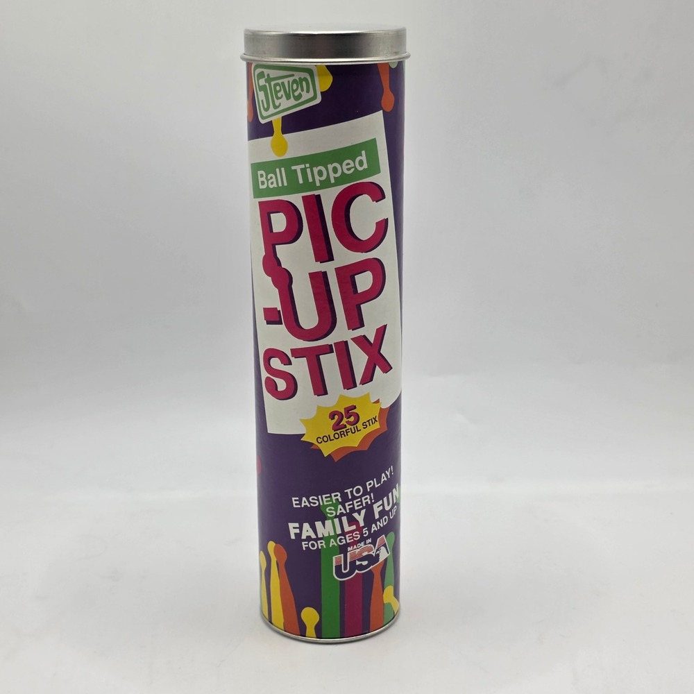 Vintage Pick Up Sticks Game Steven Pic Up Stix‎ Metal Tube 1990 Complete